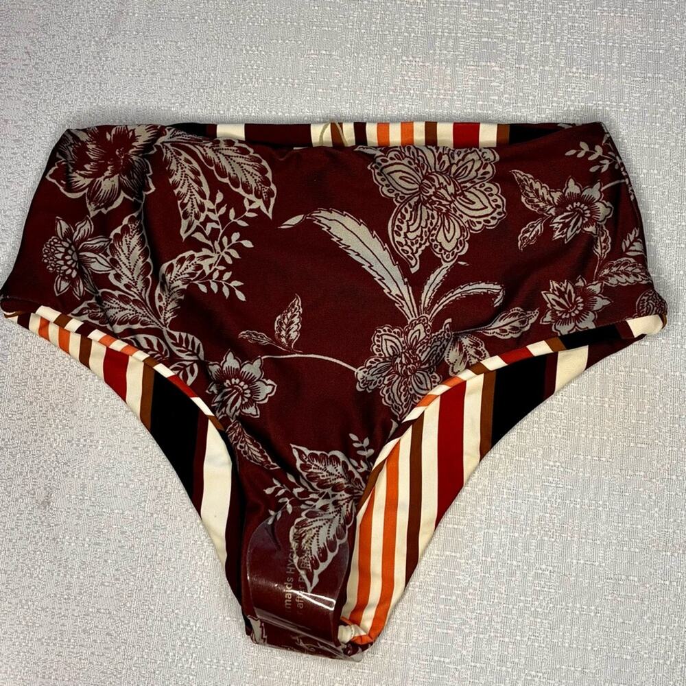 Maaji Floral High-Waisted Swim Bottom - Burgundy and Cream reversible - Picture 2 of 5